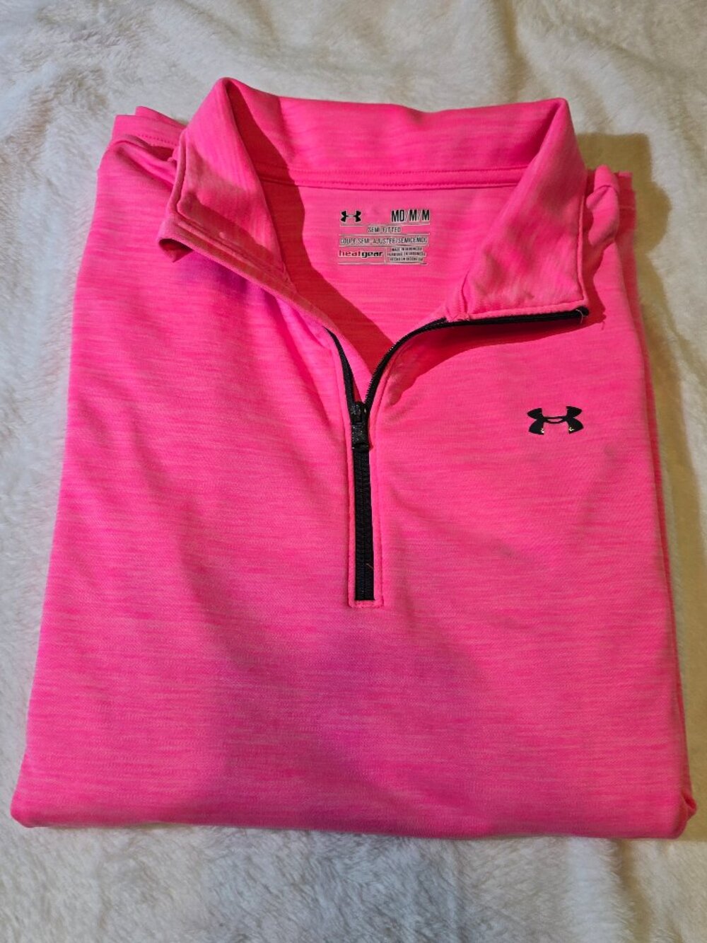 Under Armour Power In Pink HeatGear 1/4 Zip Pullover Thumbholes Bright Pink M